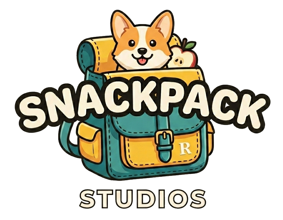 SnackPack Studios logo — corgi in a green backpack.